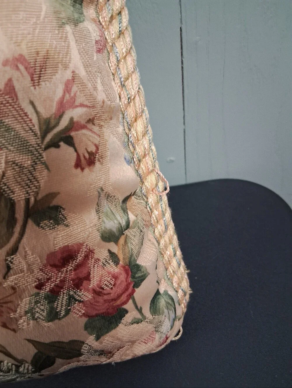 2 Vintage Jacquard Throw Pillows Boho Romantic Cottagecore Cord Trim Brocade